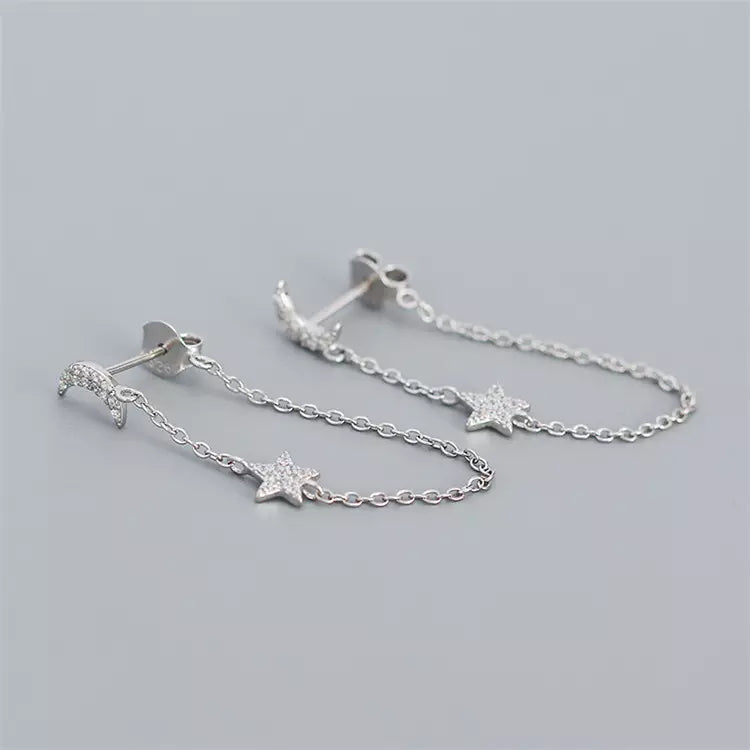 Moon and Star Tassel Earring