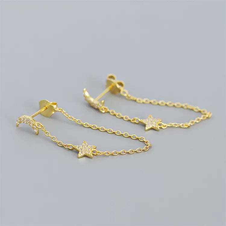 Moon and Star Tassel Earring