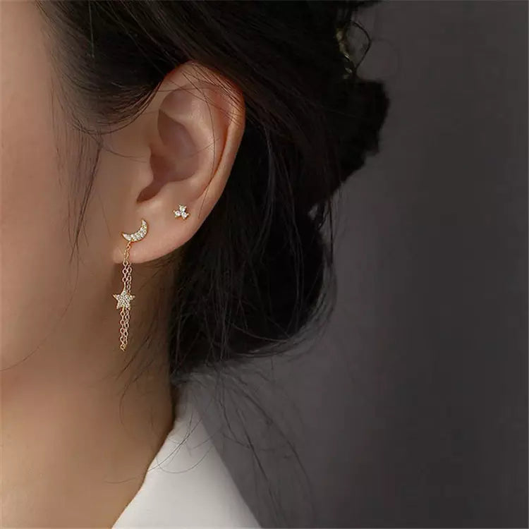Moon and Star Tassel Earring