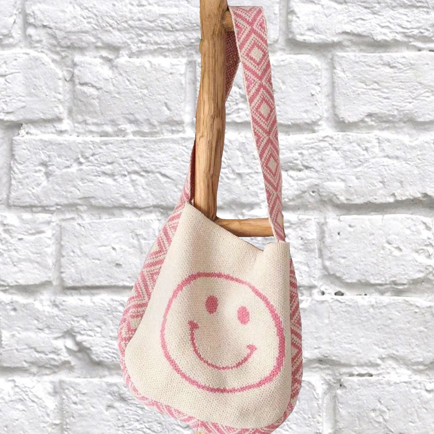 Pink smile tote. Cute girls bag. womens tote bag.