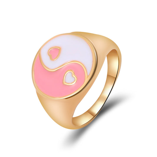 Love is a YinYang Ring. Cute pink gold heart ring.